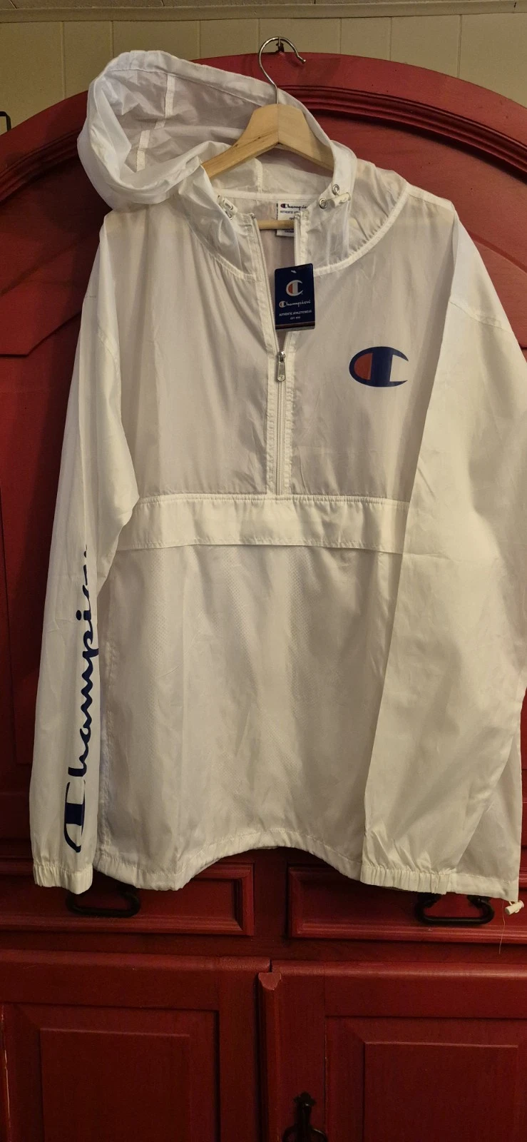 NWT Champion Men's 2XLT Packable Anorak Quarter-Zip Jacket Windbreaker White NEW