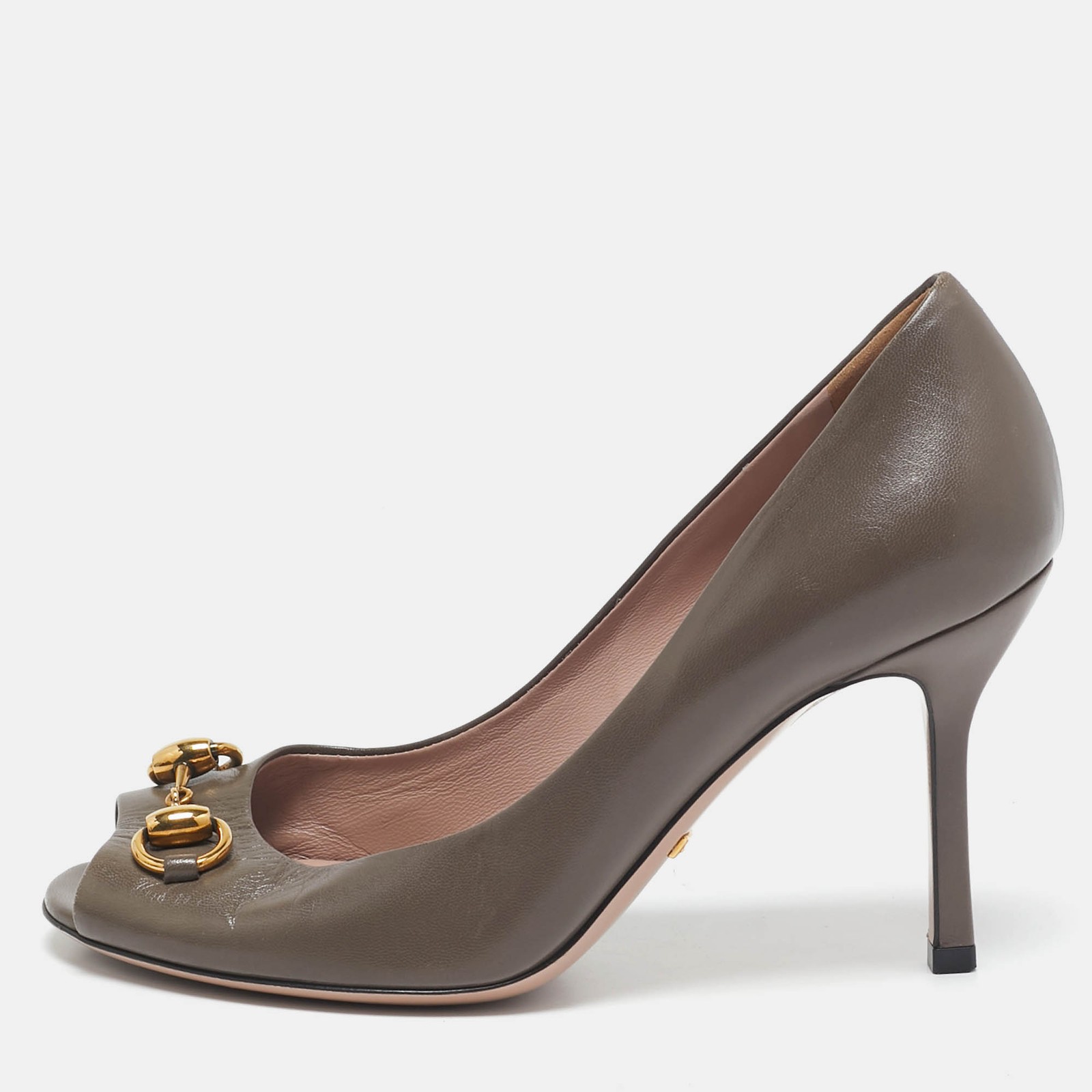 Gucci Green Guccissima Leather Horsebit Open Toe Pumps Size 36 EU