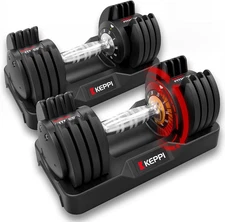 Keppi Adjustable Dumbbells Set-25Lb/40Lb/55Lb/60Lb, Anti-Slip Metal Fast Adjust 