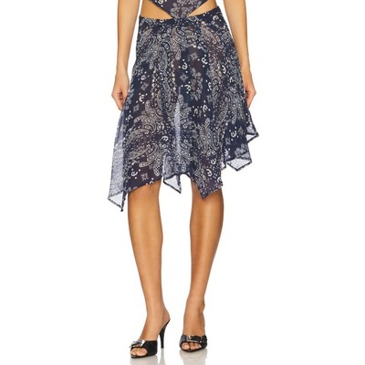 Miaou Ty Skirt iBandana Navy Asymmetrical Hem Ruffle Skirt Mini - Size Small