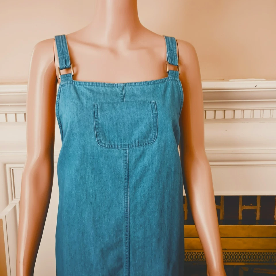 Karen Scott 牛仔牛仔套衫 XL 无袖口袋浅蓝色整体连衣裙 — 第 3/4 张图片