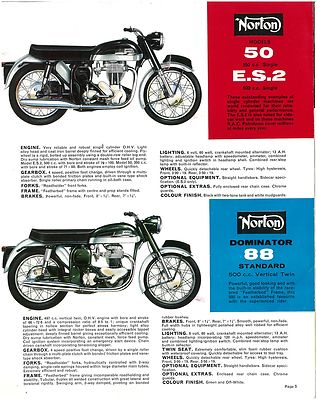 NORTON Brochure 1963 50 ES2 Dominator 88 Jubilee Manx Navigator