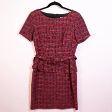 Trina Turk Belted Short Sleeve Peplum Sheath Dress Duchess Cotton Wool Tweed 8