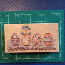 NEW Rubber Wood Mounted Stamp Shores Wright Suprise easter egg chick dye hunt