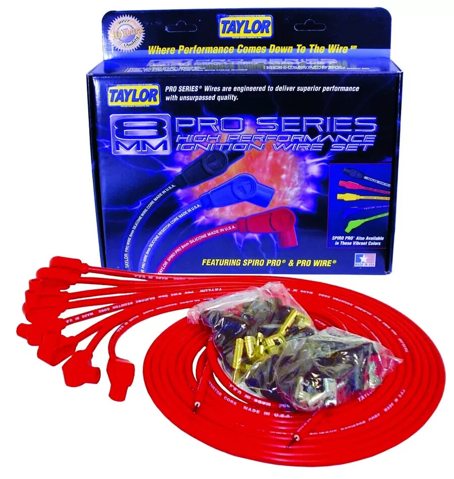 Taylor Cable 70251 Pro Series Red Spark Plug Wires 8mm V8 Engines Cut to Fit