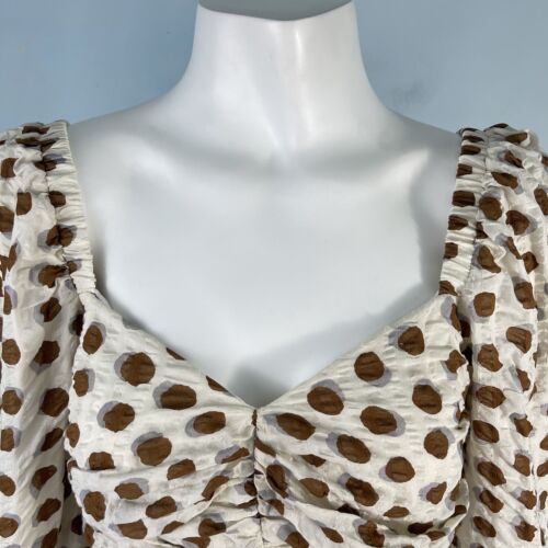 Mango MNG Ruched Polka-Dot Crop Top Puff Sleeves Size US 8 / M Party Club Casual - Picture 4 of 15