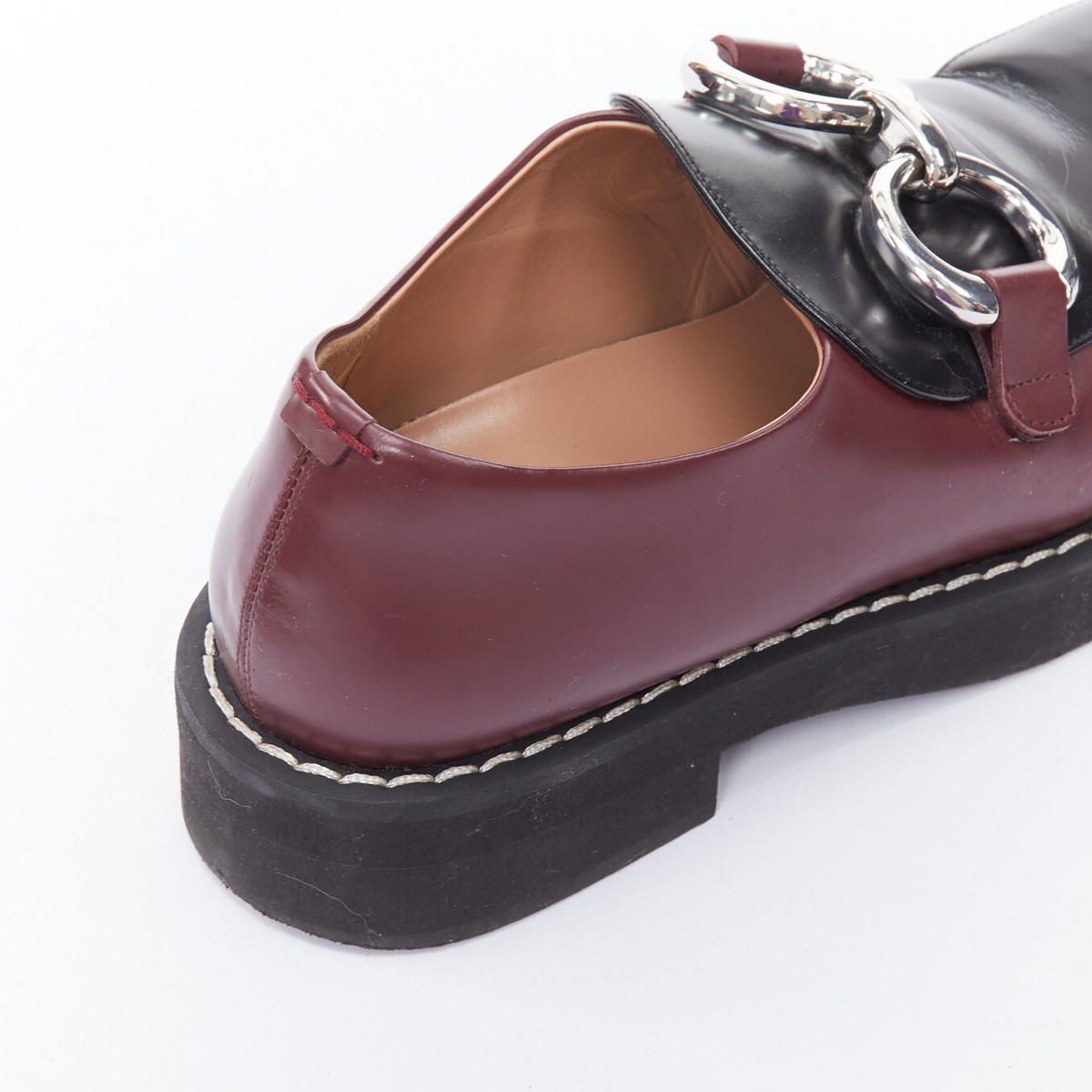 MARNI burgundy black leather silver chunky buckle loafers MARNI burgundy black leather silver chunky buckle loafers