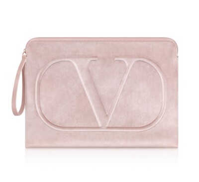 Valentino Beauty Nude Blush Velvet Laptop Pouch Wrist Bag Clutch