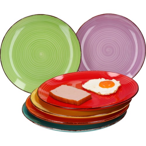 6er Speisetellerset Uni bunt Essteller flach rund Servierplatte Brunch & Buffet - Bild 2 von 6