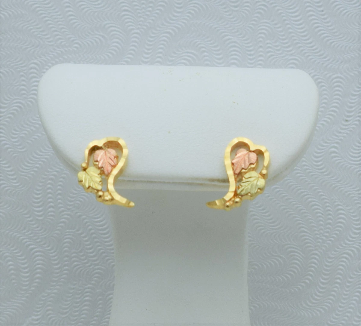 Black Hills Gold Heart Shaped Earrings by Coleman Co 10K 10
