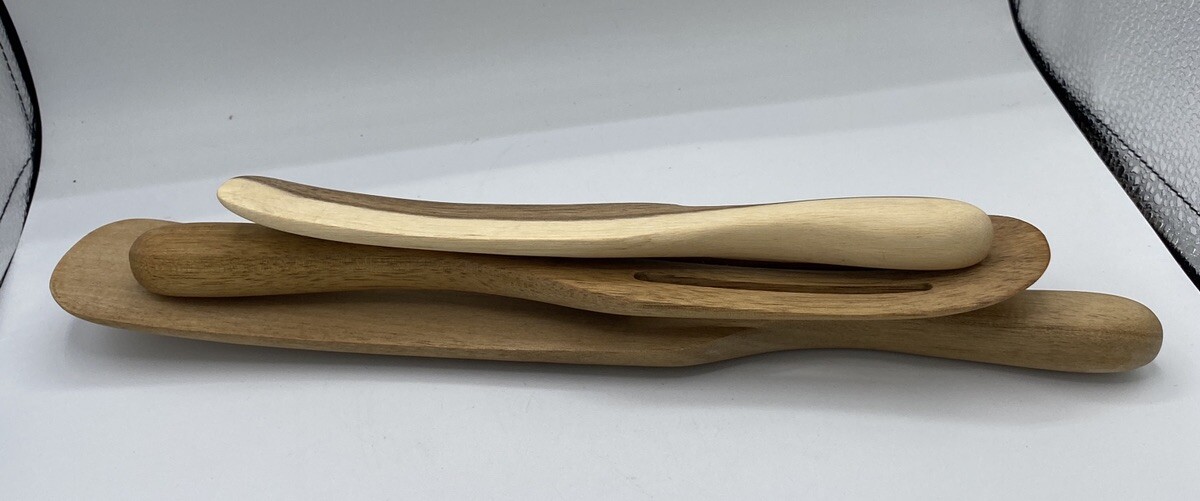 Mad Hungry Acacia Wood Spurtle 3pc Set Kitchen Utensil Wooden Spoons New