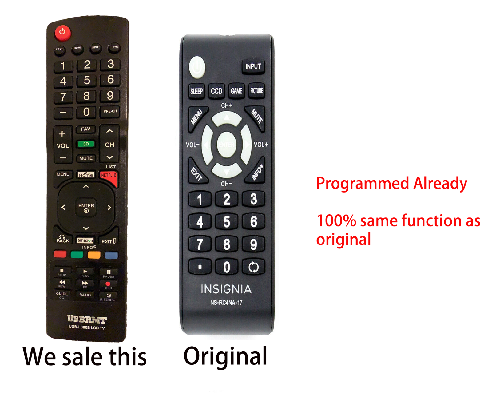Universal Remote L080 Replacement for INSIGNIA NS-RC4NA-17 TV - Preprogrammed