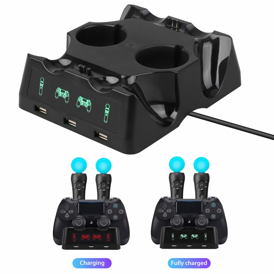 Controlador 4 en 1 Cargador Estación Base Soporte LED para PlayStation PS4/MOVE/PS4 VR Foto 4 de 4