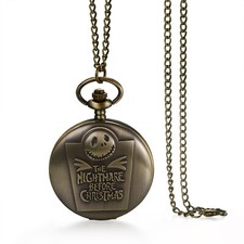 Antique Vintage Bronze Tone Roman Numerbrals Skull Quartz Pocket Watch Pendant
