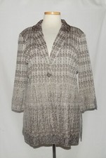 Misook Blazer Jacket Abstract Ombre Patterned Knit One-Button Brown-Multi L NEW