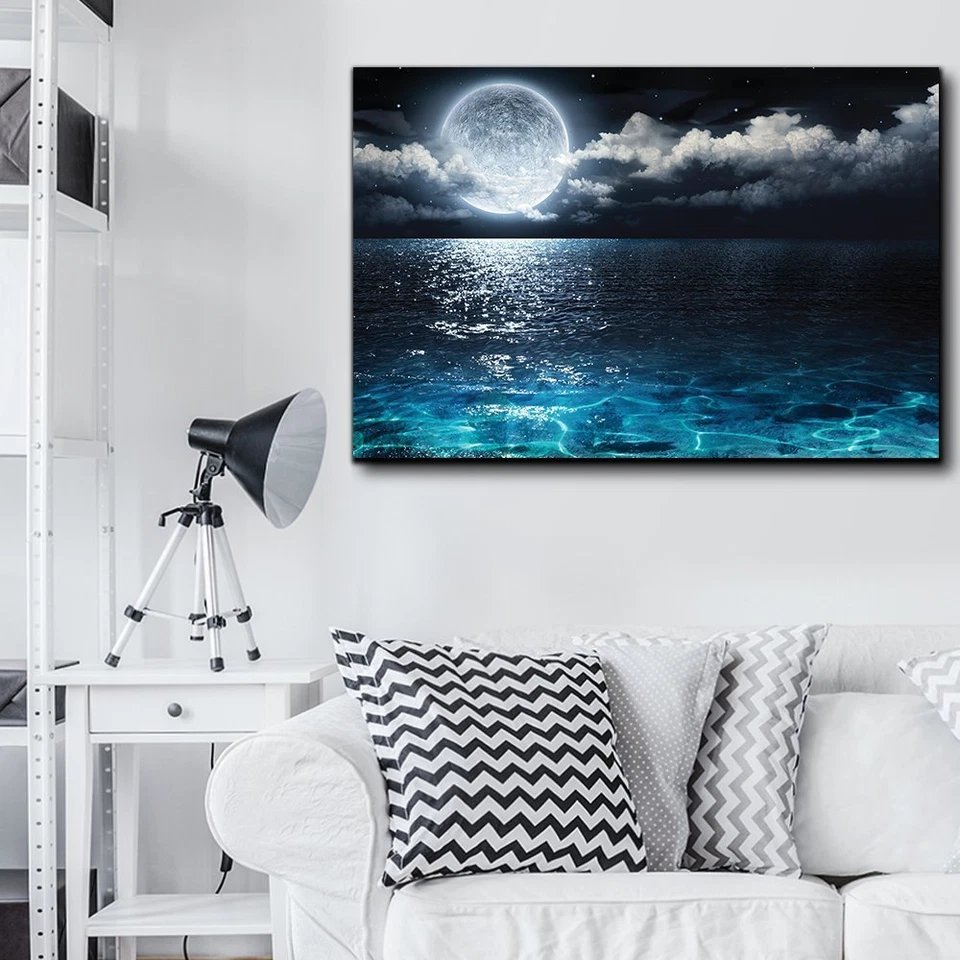 Arte de parede 24"x36" lua mar/oceano natureza paisagem tela impressão - Imagem 2 de 4