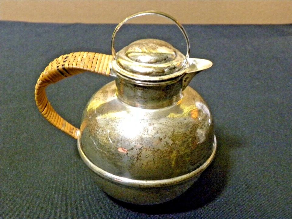 Rara tetera Fisher de plata esterlina 1926 - mango de mimbre, sello de corona, 925 Foto 4 de 4