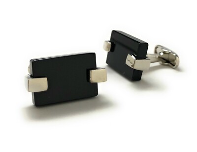 Cufflinks Montana Black Agate Slab Cobble Creek Ridge Stone Silver Bands Cuffs