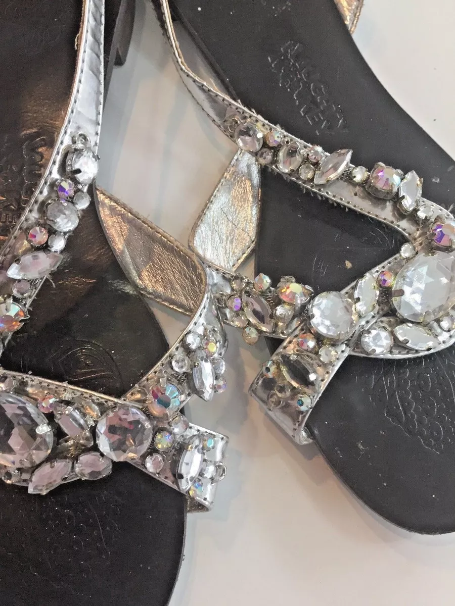 Naughty Monkey SILVER Embellished Rhinestone CRYSTAL Sandals Silver SZ 9