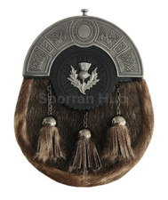 Scottish Handmade Real Leather Antique Celtic Cantle Kilt Sporran-Thistle Badge