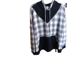  Sew In Love Buffalo Plaid Black White XL Hoodie Pullover, Draw Strings, Cosy