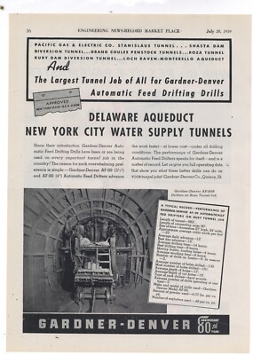 1939 Gardner Denver Ad: AF-89 Drifters on ROZA Tunnel Job - Ruby Tunnel Job