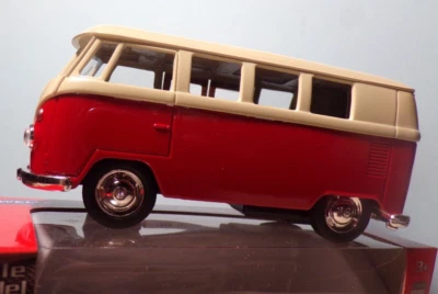 VW T1 BUS 1963 - VOITURE MINIATURE VOLKSWAGEN - ROUGE - WELLY NEX MODELS NEUF - Photo 1/4