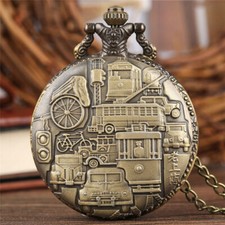 Antique Christian/Batman/Battleship Pocket Quartz Watch Pendant Necklace Chain