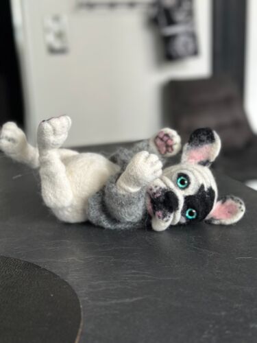 Französische Bulldogge Filz Figur, Teddy, Handarbeit, Filz NADELGEFILZT Unikat - Bild 6 von 8