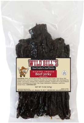 WILD BILL Beef Jerky Hickory Smoked in 15 ounce bag, 30 pieces 5''-6'' strips
