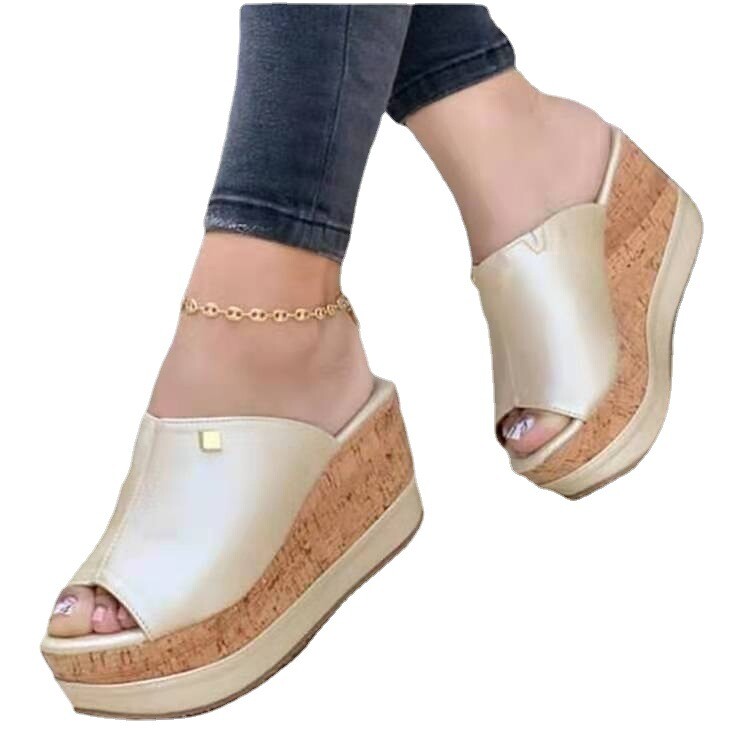 PANTOFOLA D’ORO Scarpe ciabatte donna zeppa estive punta aperta plateau casual infradito sandali*