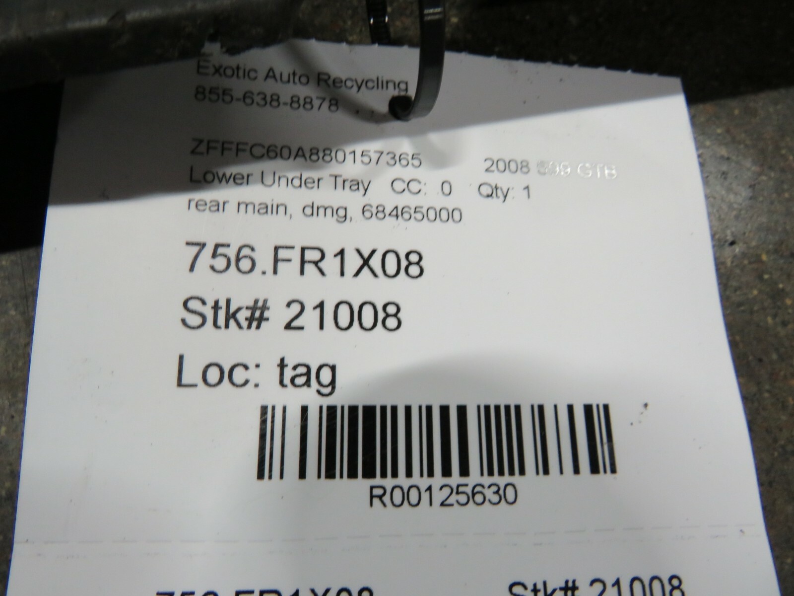 Ferrari 599 GTB, Rear Lower Under Tray, Used, Damaged, P/N 68564000