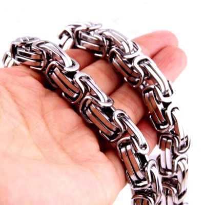 90CM X 14MM MASSIVE KETTE KÖNIGSKETTE BYZANTINE EDELSTAHL SILBER HALSKETTE CHAIN
