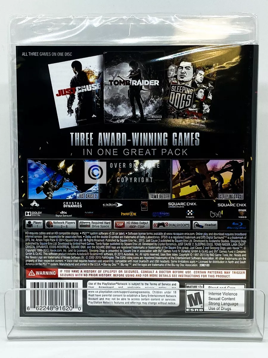 Ultimate Action Triple Pk (Just Cause 2/Tomb Raider/Sleeping Dogs), Square  Enix, PlayStation 3, 662248916200 