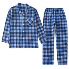Mens Flannel Pajamas Set Button Down PJ Sets Long Sleeve Sleepwear Long Pants