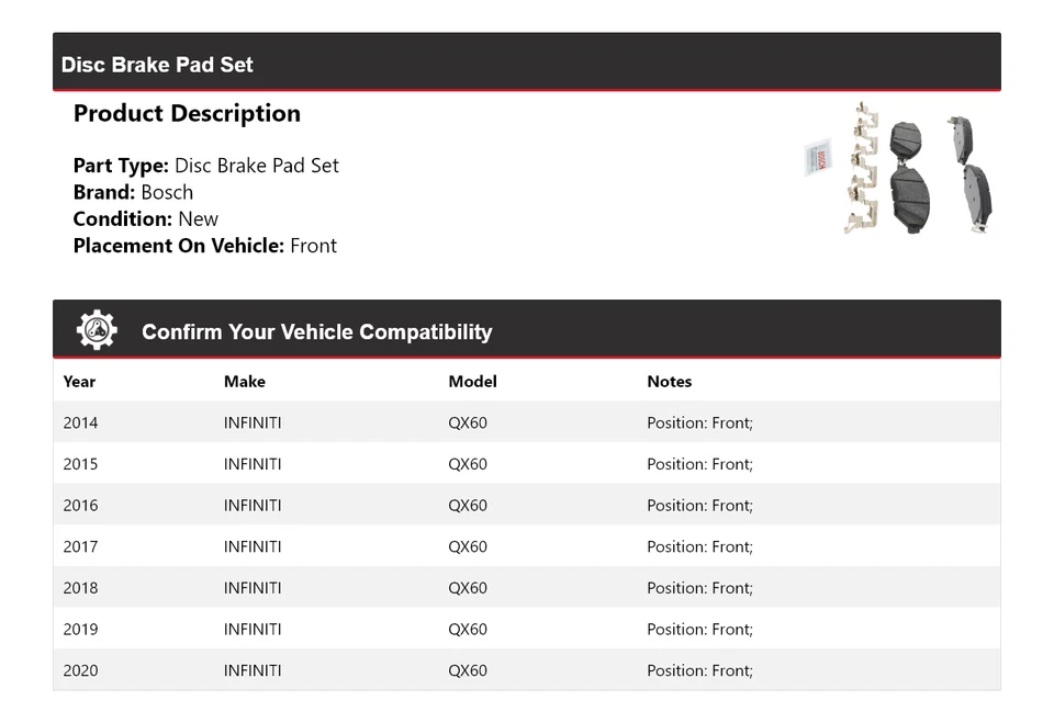 Pastillas de freno de cerámica azul con herrajes delanteras para INFINITI QX60 2014-2020 Bosch Foto 2 de 4
