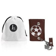 Leatherboss Genuine Leather Men Soccer Chain Biker Trifold Wallet, Brown