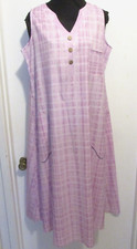 Sz Medium Poly Pink Plaid Midi Dress V-neck Unknown Brand 2231