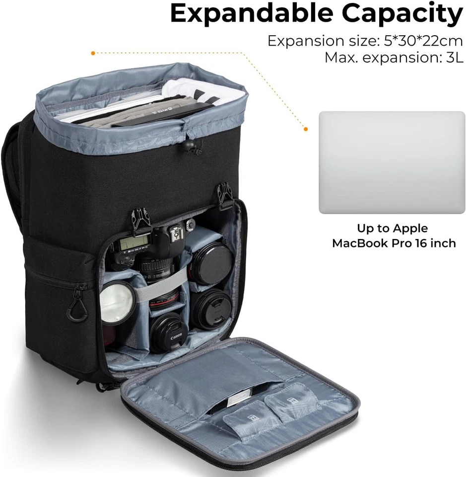 K&F Concept Camera Backpack Hard Shell Camera Large Photography Bag for DSLR SLR - Image 4 of 4