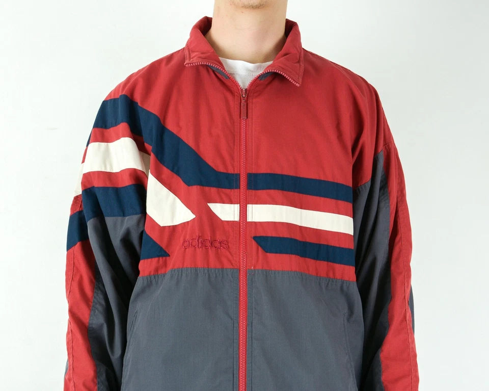 Adidas 1990s Hommes L Rétro Survêtement Pull Veste Sport Fermeture Éclair Rouge - Photo 2/4
