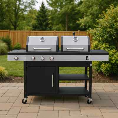 Dual Fuel Burner Gas Charcoal BBQ Grill Side Burner