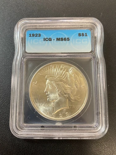 1923 PEACE DOLLAR ICG MS-65 - UNCIRCULATED - HIGH GRADE - LUSTER - SLABBED - $1