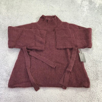 New Naadam Sweater Womens Small Mohair Poncho Roll Neck Red Wool Tassle A34