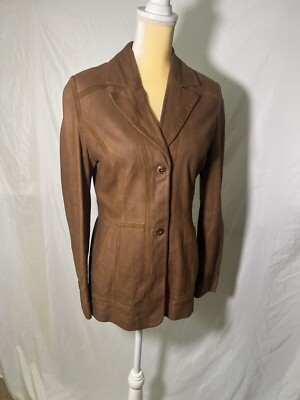 Bella Bicchi Womens Suede Leather Jacket Blazer Brown Size Small 70s Retro