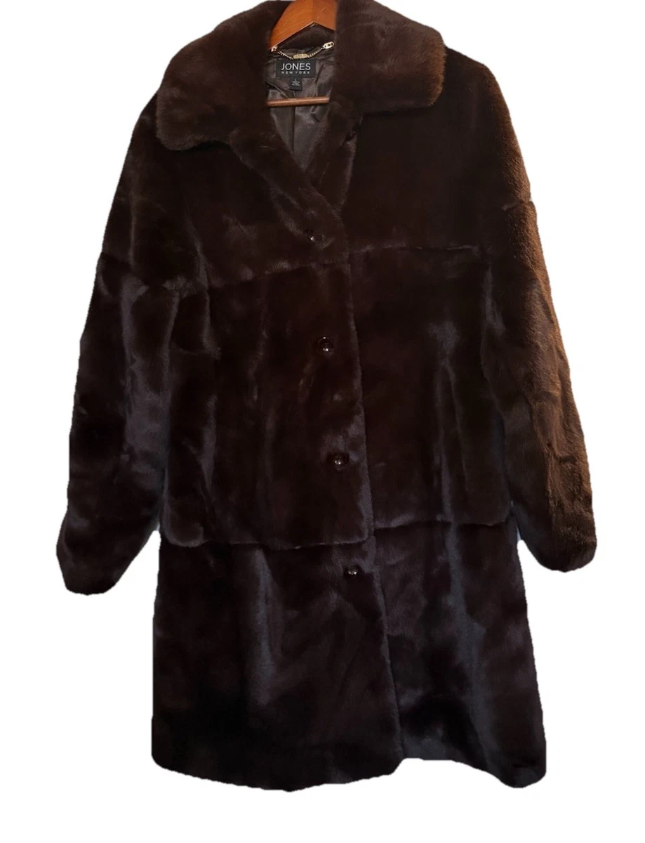 Jones New York Faux Fur Outer Shell Coats, Jackets & Vests Brown