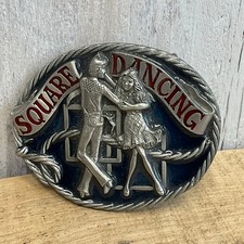 CJ Inc Square Dancing Belt Buckle Enamel Western Rope Framed Made in USA