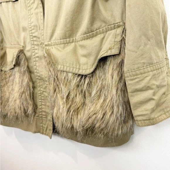 Anthropologie Saskia Utility Jacket Green Faux Fur Jacket Size Medium - Image 3 of 4