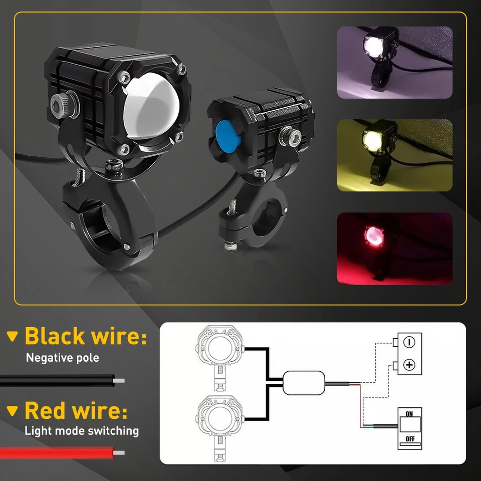 Faro LED antiniebla de conducción para motocicleta lámpara auxiliar blanco amarillo rojo A Foto 4 de 4