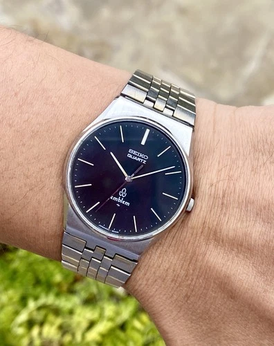 1974 Vintage Seiko Emblem JDM Quartz Watch 33mm All Stainless Steel 4120-8010