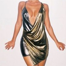 House of CB London Metallic Silver Gold Backless Mini Dress Size XS Draped